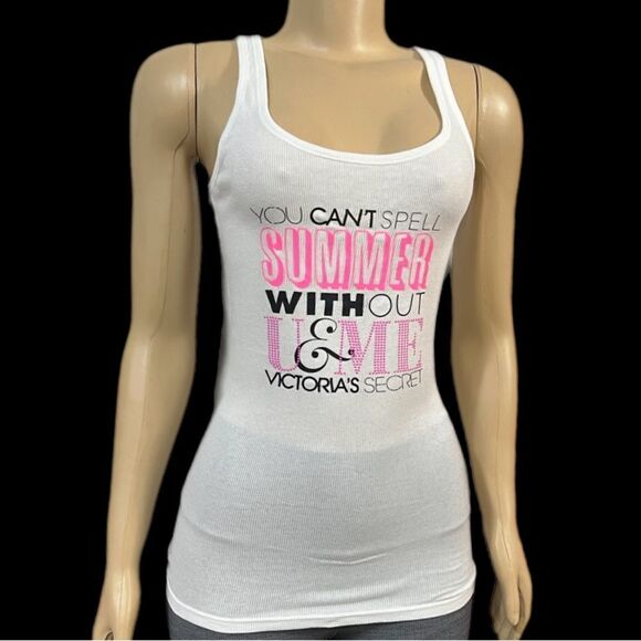 Victorias Secret Vintage Multiprint Ribbed tank top White Small - Picture 1 of 5